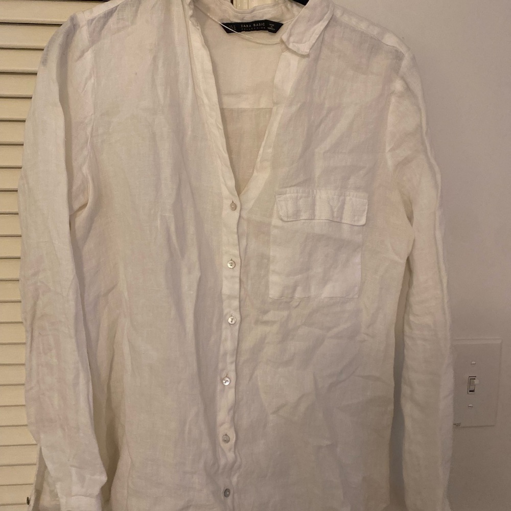 Zara Women's White Linen Blouse